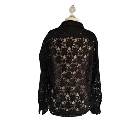 Zara lace long sleeve Floral black Button Down Sz m - Picture 2 of 5
